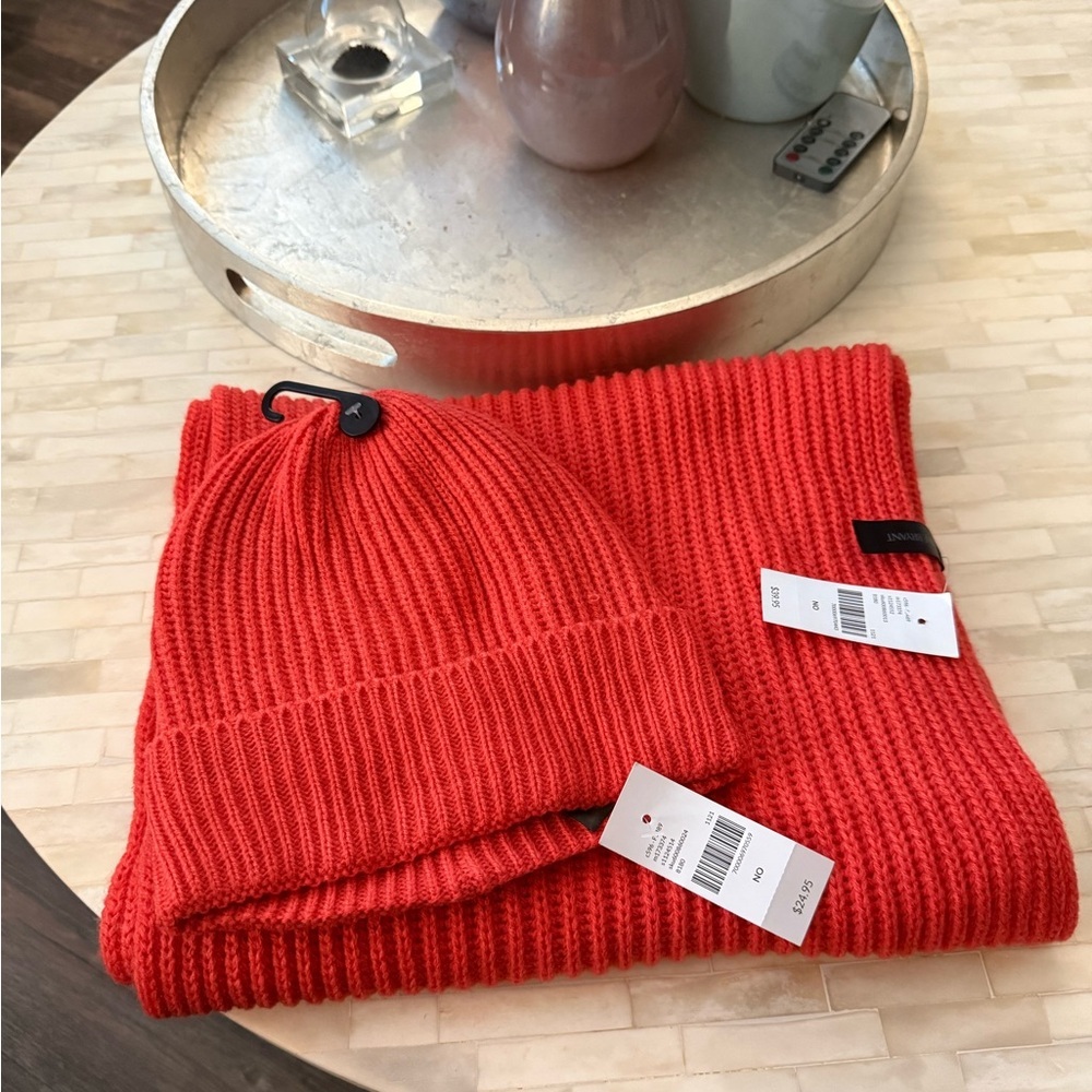 Orange Knit Beanie and Scarf Set